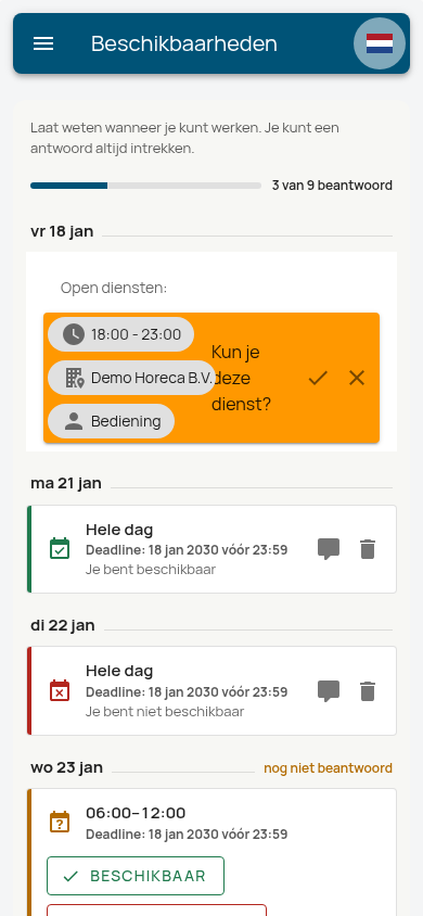 Beschikbaarheid doorgeven