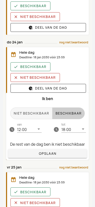 Een deel van de dag beschikbaar