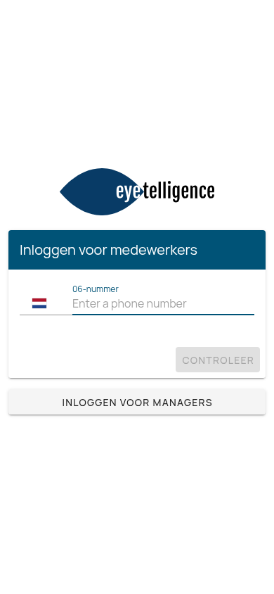 Inlogscherm van de medewerkersapp