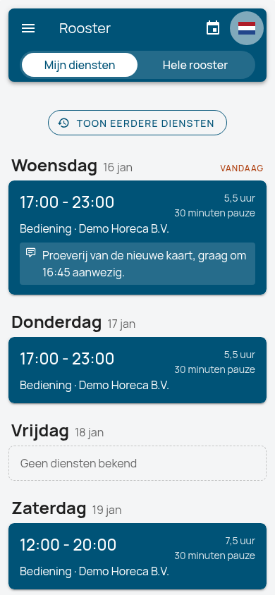 Mijn diensten in het rooster